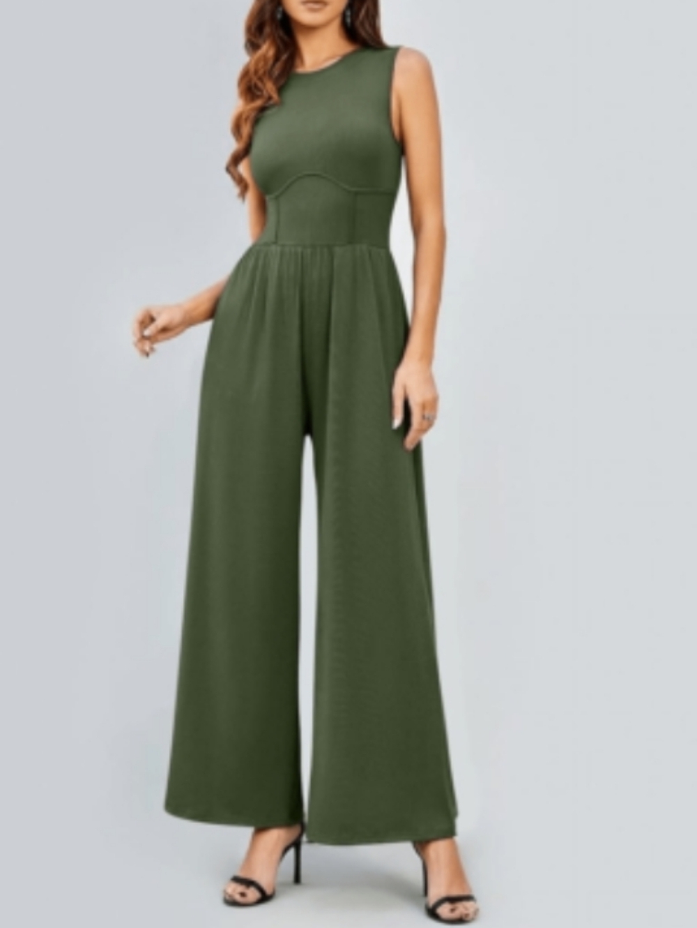 Cider Olive Wide-Leg Sleeveless Jumpsuit
